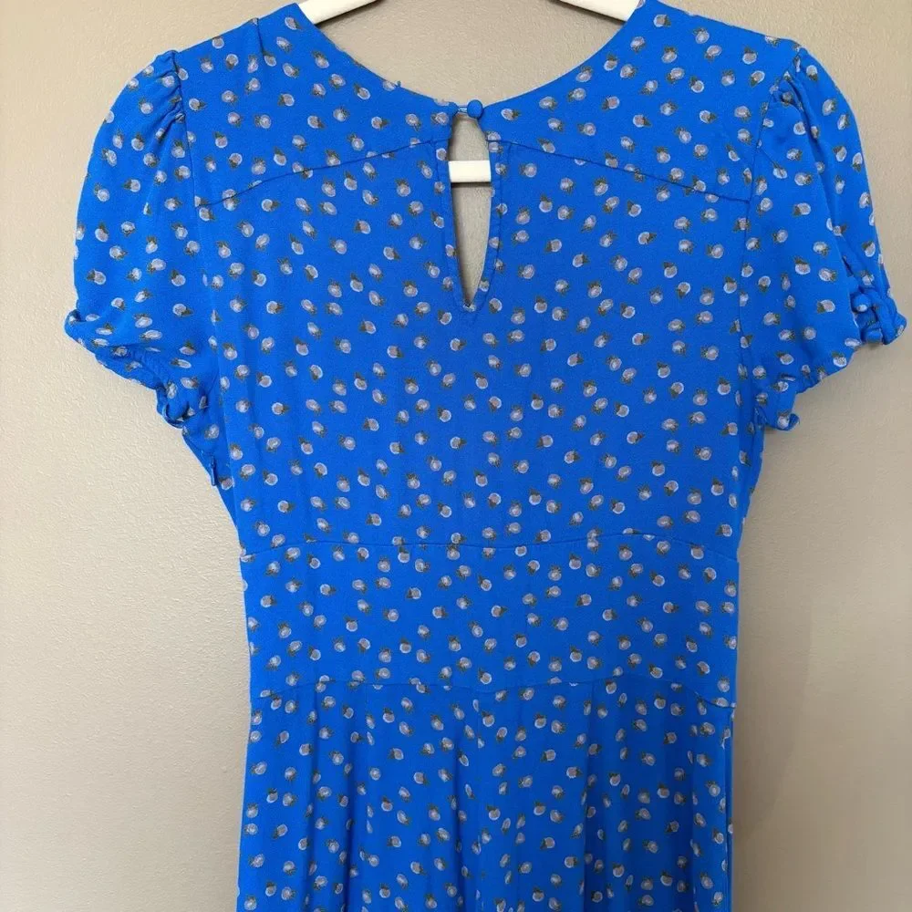 Free People Bright Blue Short Sleeve Wide Leg Jumpsuit with White Dot Print